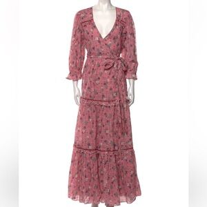 LoveShackFancy Pink Wrap Maxi Dress with Bishop Sleeves